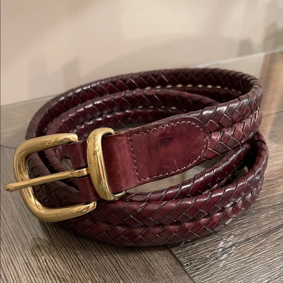 Coach Men’s Brown Braided Leather Belt Gold Brass Buckle 5922 Size 36” - Picture 1 of 16